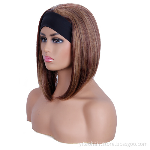 Mixed wig highlight brown short straight hair synthetic hair wig brown lady loose short straight wig